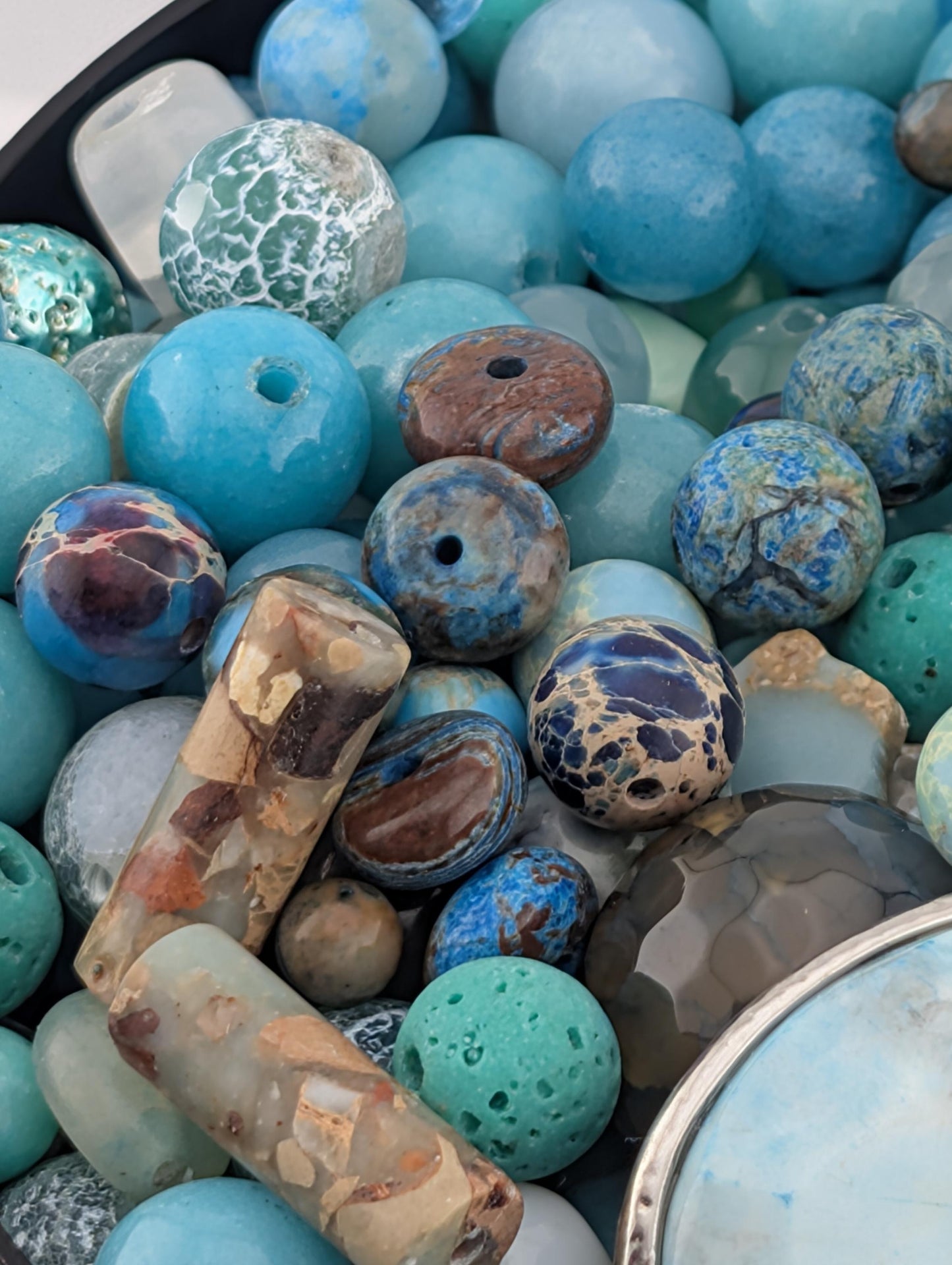 Ocean and imperial Jasper Gemstone Bead Soup Mix: 2oz Natural Stone Jewelry Making