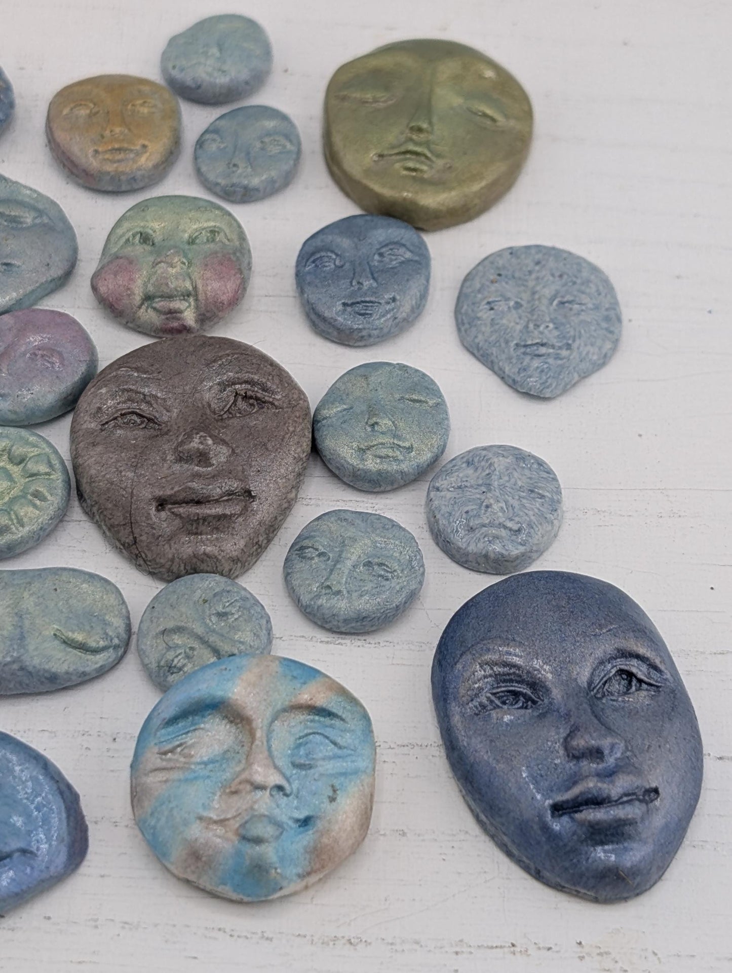 Handmade Polymer Clay Faces: Colorful Blue, Green and Purple Art Doll Supplies 39  pcs