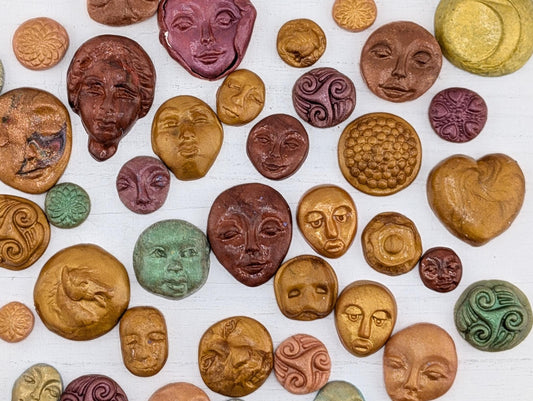 Handmade Polymer Clay Faces: Colorful Earthy Toned Art Doll Supplies 40 pcs