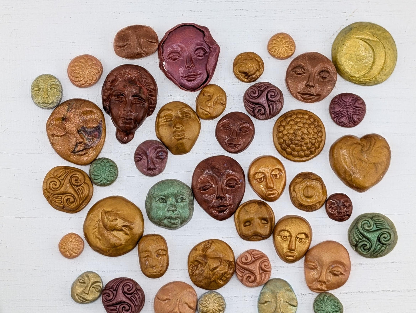 Handmade Polymer Clay Faces: Colorful Earthy Toned Art Doll Supplies 40 pcs