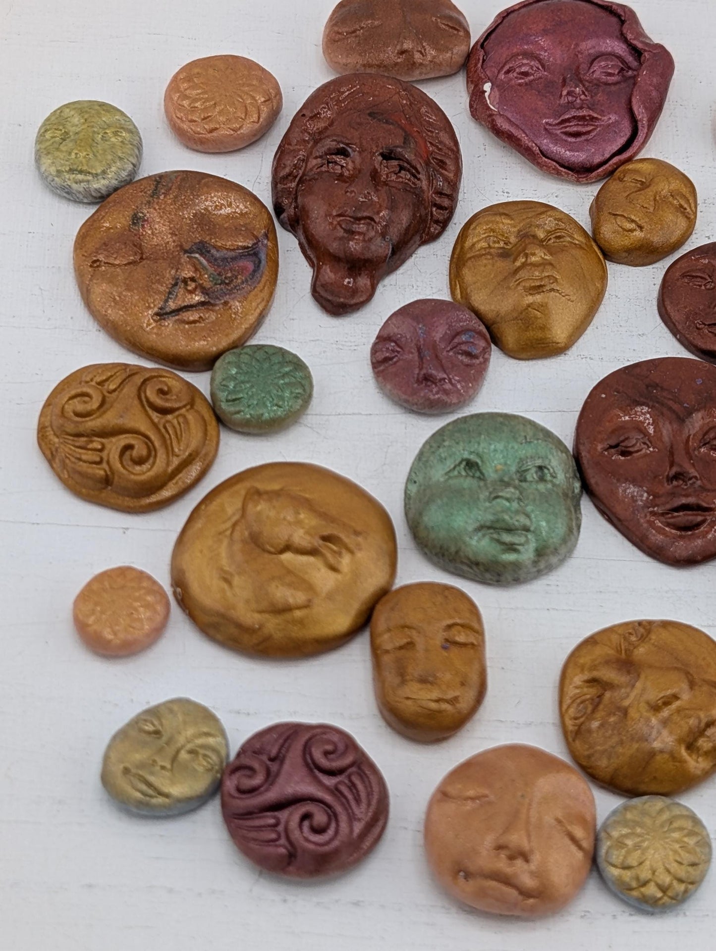 Handmade Polymer Clay Faces: Colorful Earthy Toned Art Doll Supplies 40 pcs