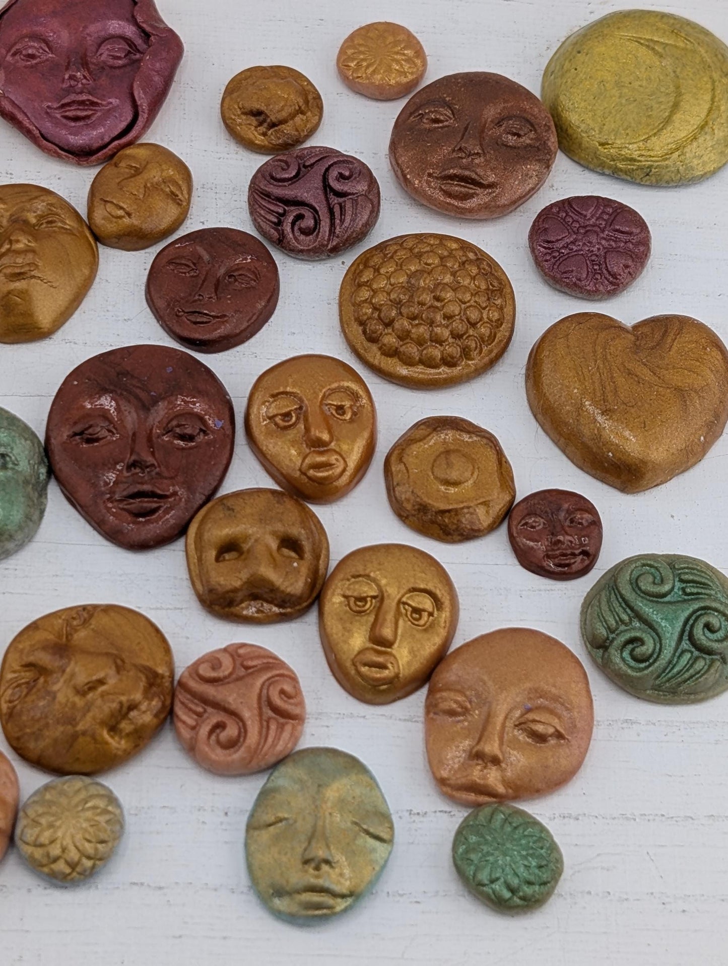 Handmade Polymer Clay Faces: Colorful Earthy Toned Art Doll Supplies 40 pcs