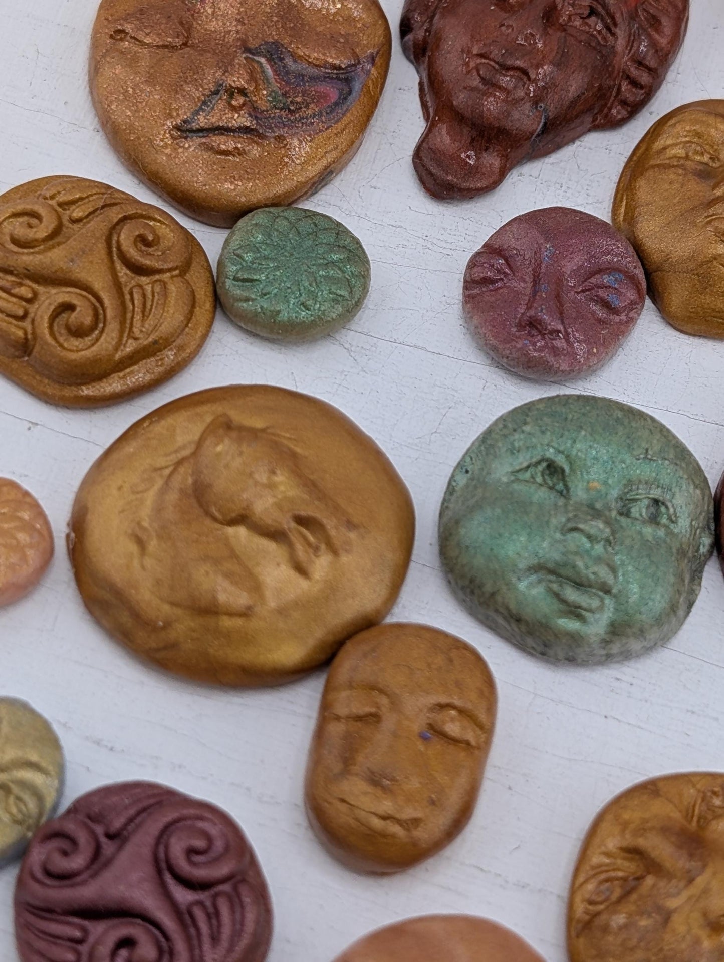Handmade Polymer Clay Faces: Colorful Earthy Toned Art Doll Supplies 40 pcs
