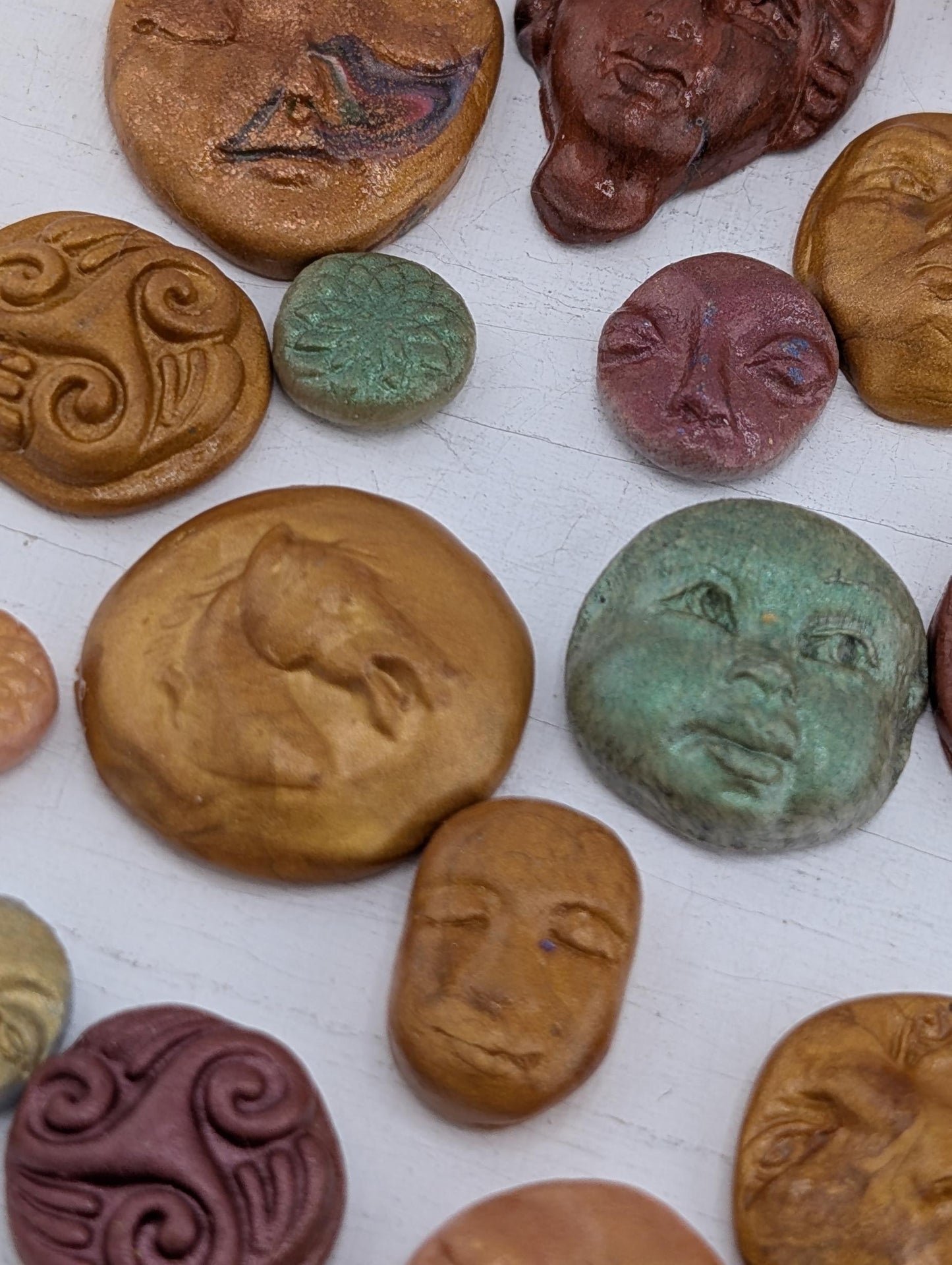 Handmade Polymer Clay Faces: Colorful Earthy Toned Art Doll Supplies 40 pcs