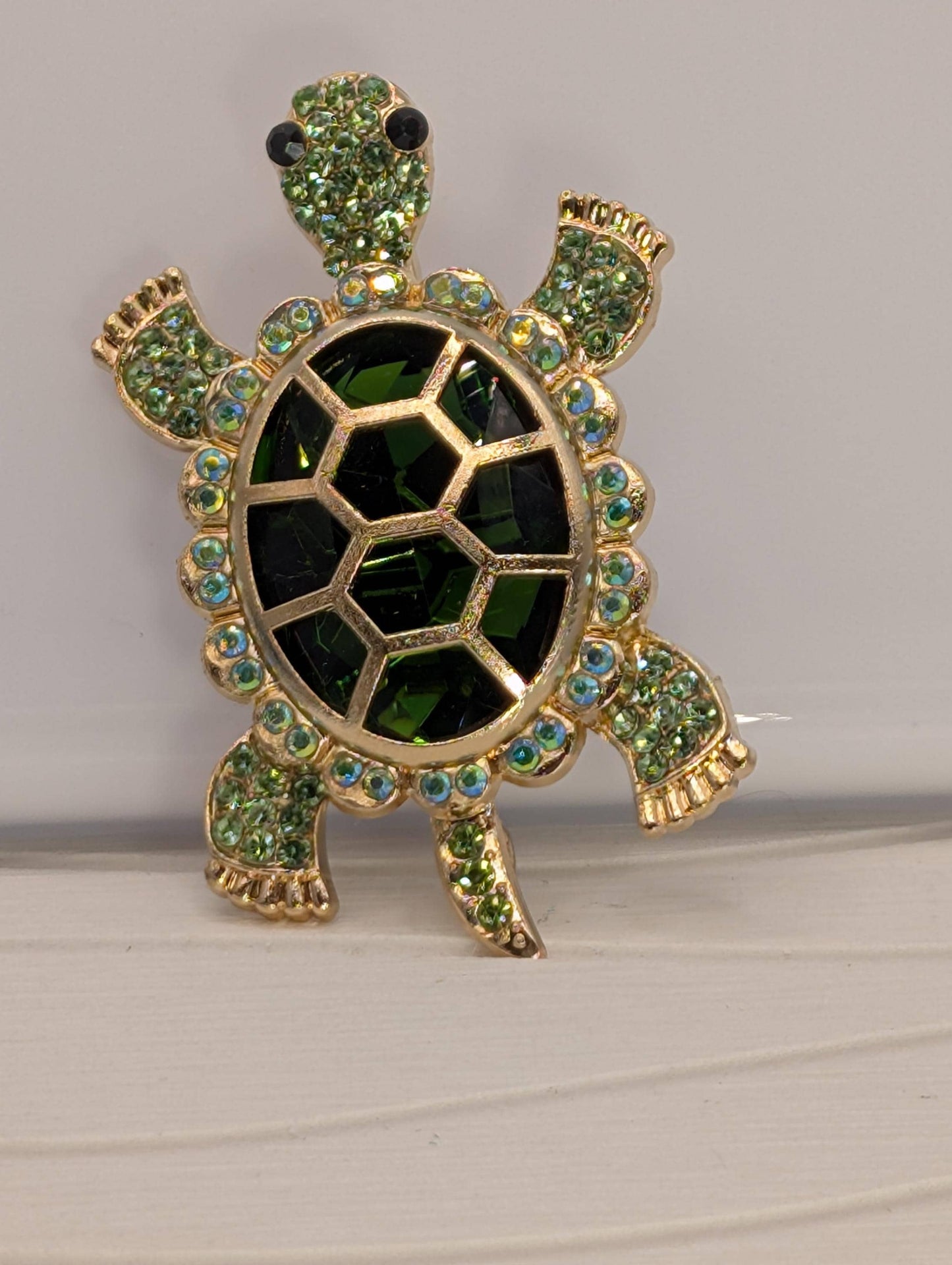 Golden Green Turtle Emerald Pendant Necklace  Unique Sea Turtle Jewelry Brooch