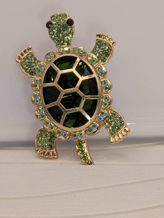 Golden Green Turtle Emerald Pendant Necklace  Unique Sea Turtle Jewelry Brooch