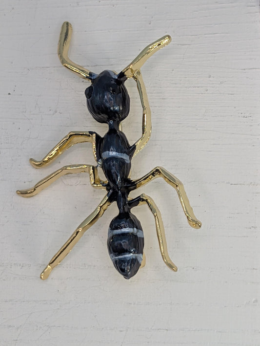 Golden Plate Black Enamel Ant   DIY Bag Charm Pin or Pendant Accessory Brooch