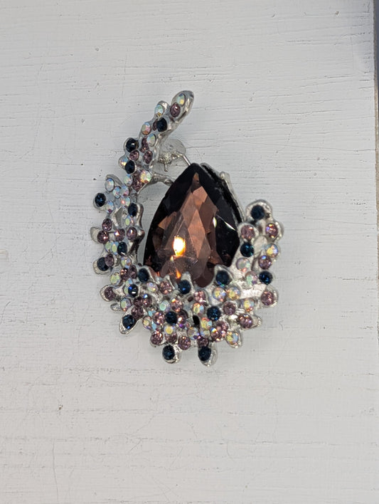 Silver Plated Amethyst Floral  Pin for DIY Bag Charm Accessory Brooch