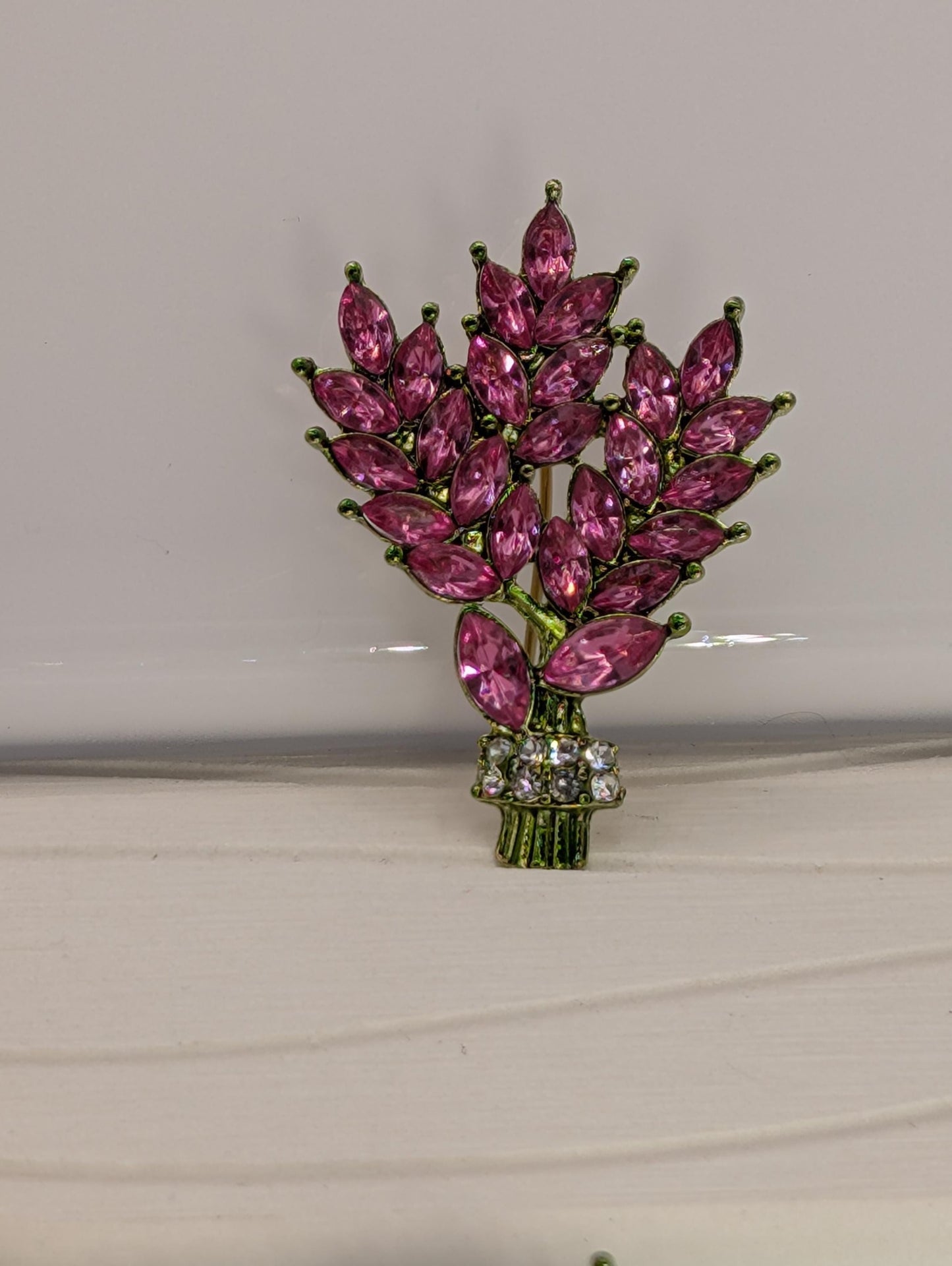 Pink Rhinestone Bamboo  Brooch