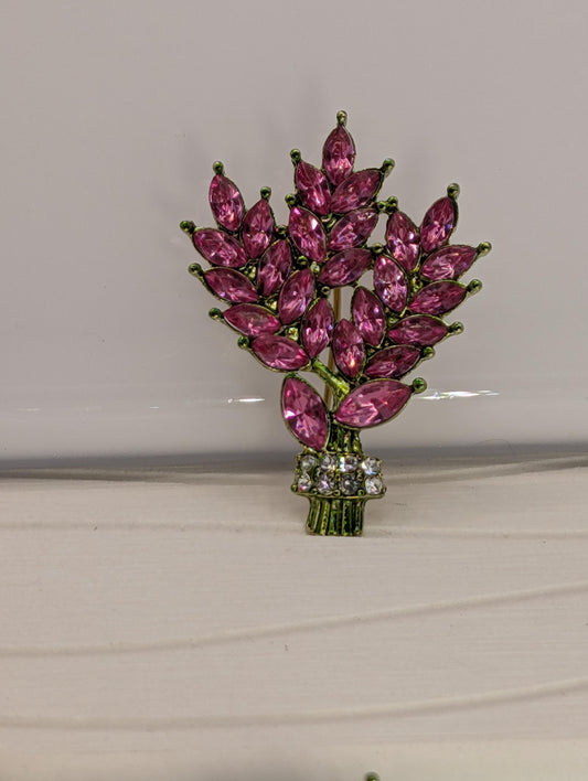 Pink Rhinestone Bamboo  Brooch