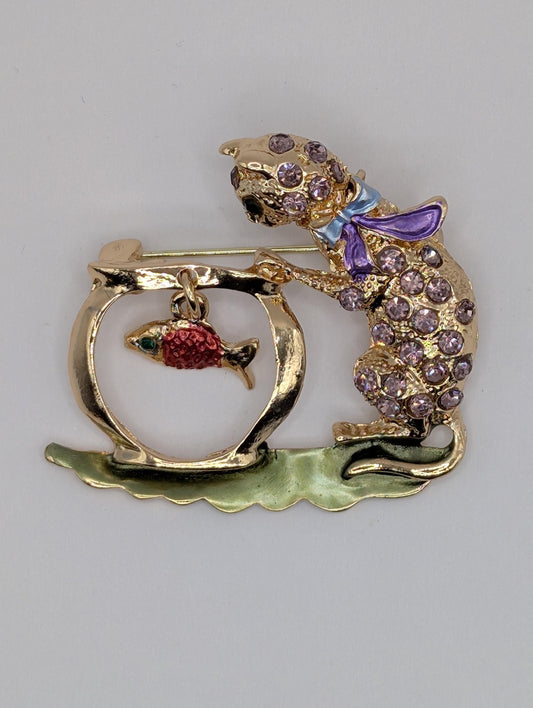Golden Plate Kitty Fishbowl   Multicolor Pin Accessory for DIY Bag Charm or Pendant Brooch
