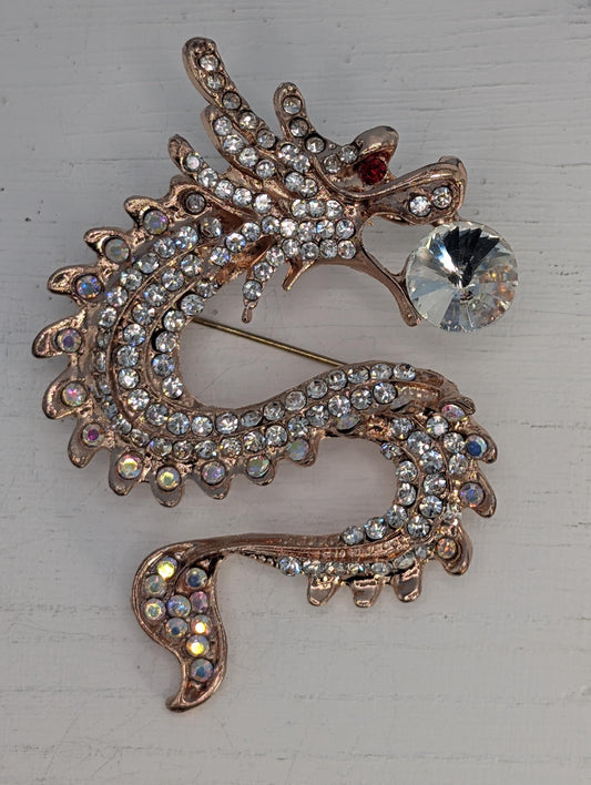 Rose Golden Plate Dragon CZ  for DIY Bag Charm Pin Accessory or Pendant Brooch
