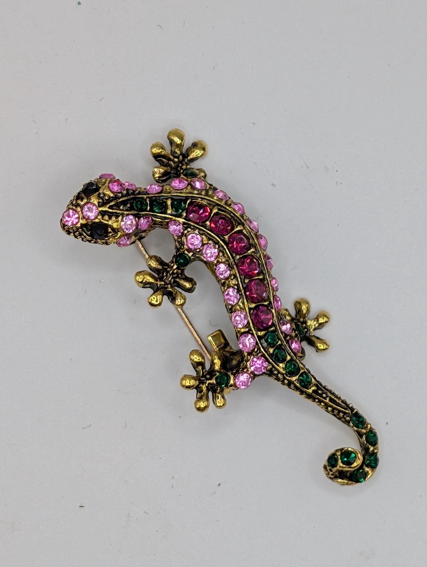 Rhinestone Gecko : Colorful Animal Jewelry Gift Brooch