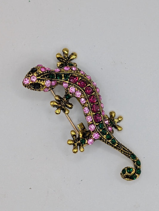 Rhinestone Gecko : Colorful Animal Jewelry Gift Brooch