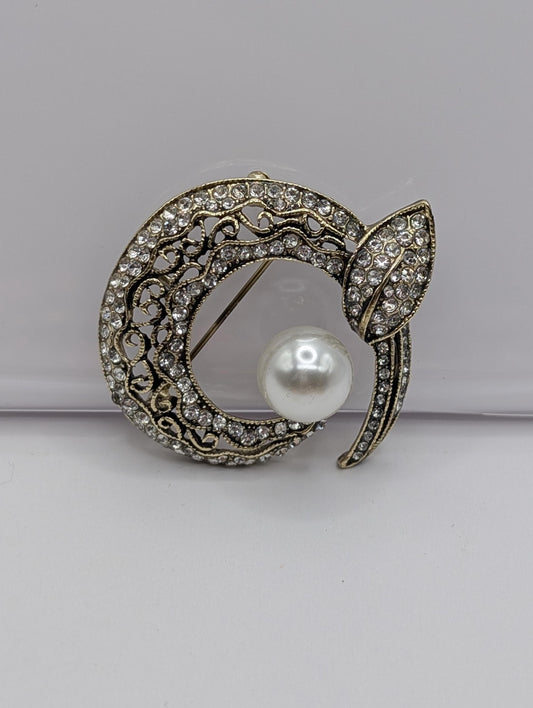Golden Crescent Pearl  Brooch