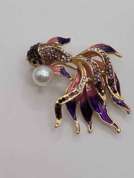 Golden Beta Fish Art Print - Pink  Purple Decor Brooch