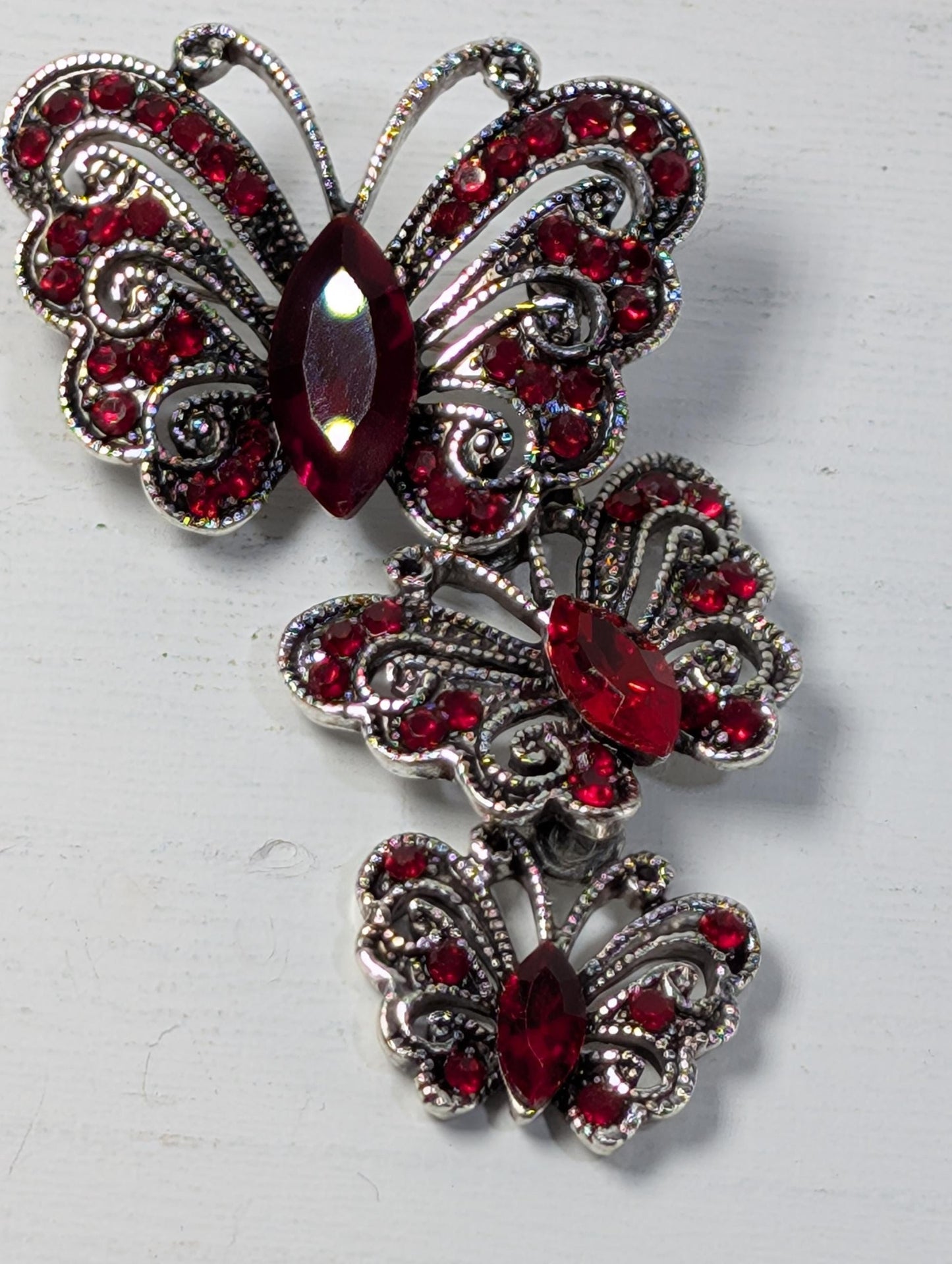 Silver Red Butterfly  Brooch
