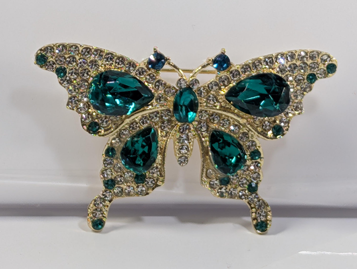 Emerald Green Rhinestone Butterfly  Brooch