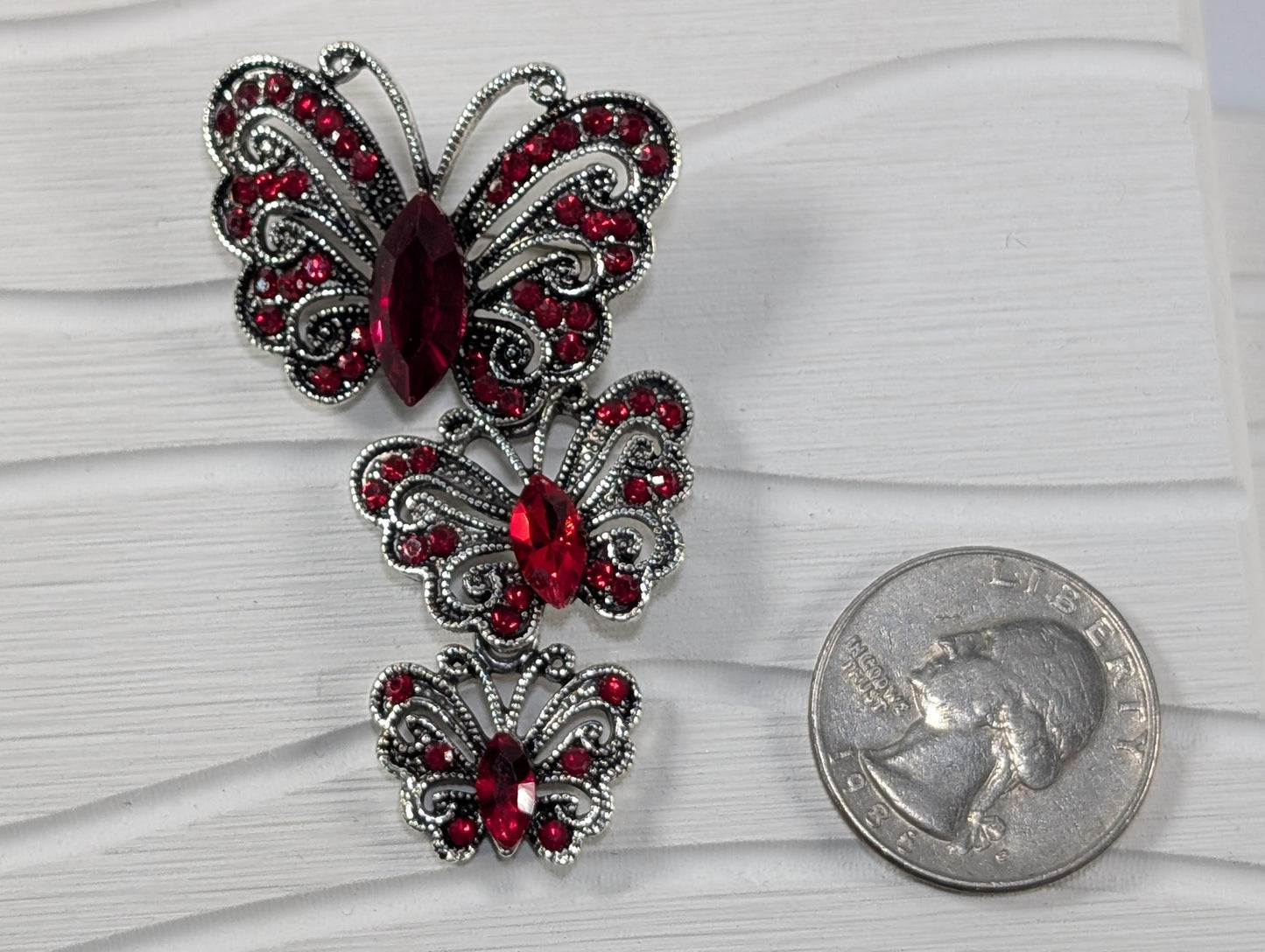 Silver Red Butterfly  Brooch