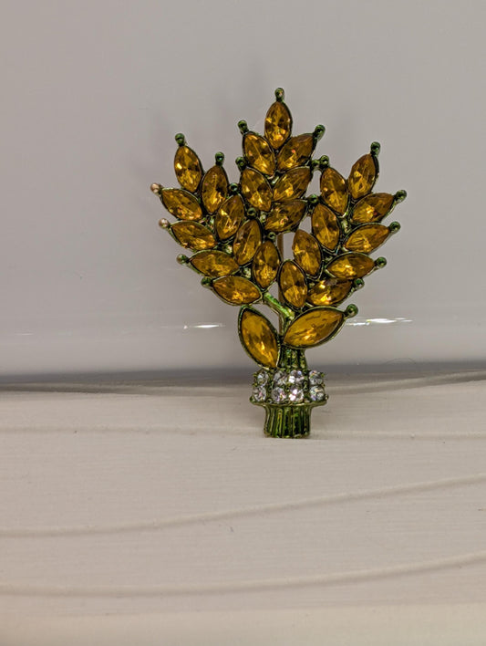 Orange Rhinestone Bamboo  Brooch