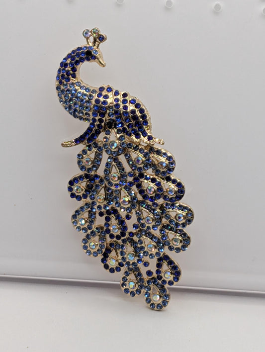 Rose Golden Plate Blue Peacock for DIY Bag Charm, Pin Acessory or Pendant Brooch