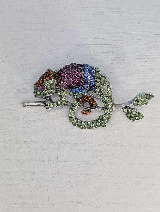 Silver Plated Chameleon   DIY Bag Charm Pin or Pendant Accessory Brooch