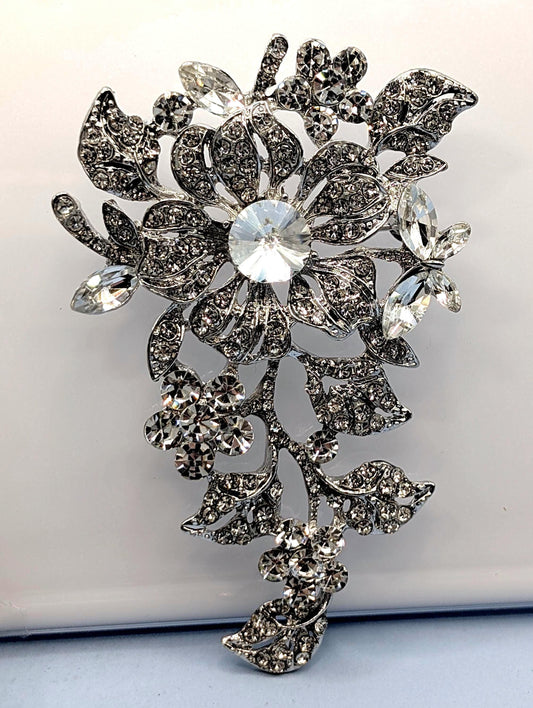 Silver Plated CZ Floral  Pin - Elegant DIY Bag Charm Accessory Brooch