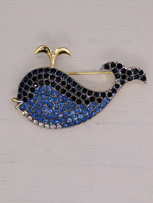 Blue Rhinestone Whale  Brooch