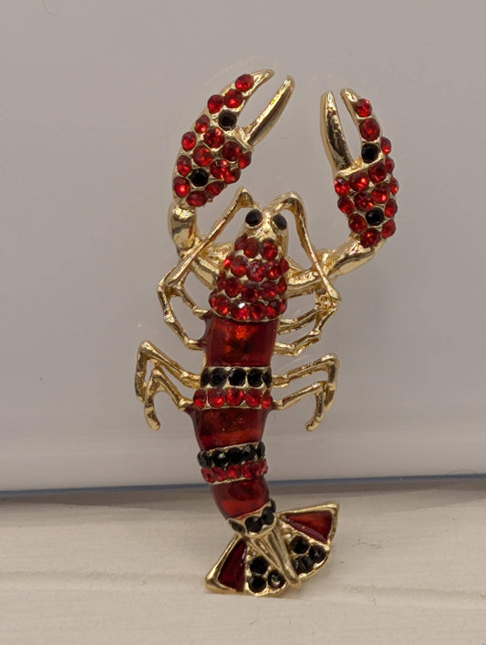Gold Red Lobster for DIY Bag Charm, Pin Acessory or Pendant Brooch