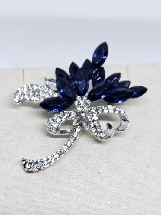 Silver Plated Sapphire Flower  Brooch