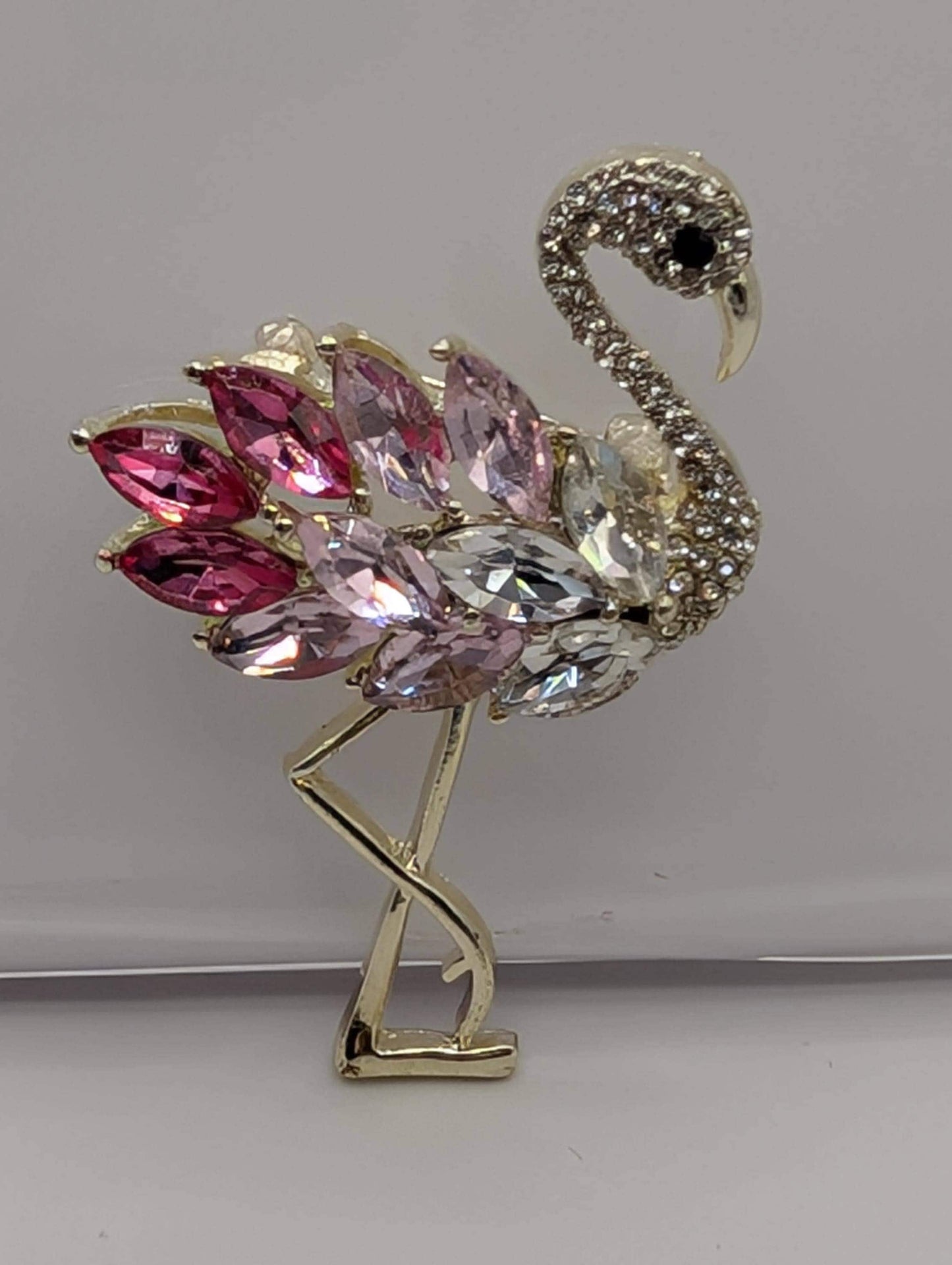 Pink and Crystal Rhinestone Flamingo  Brooch