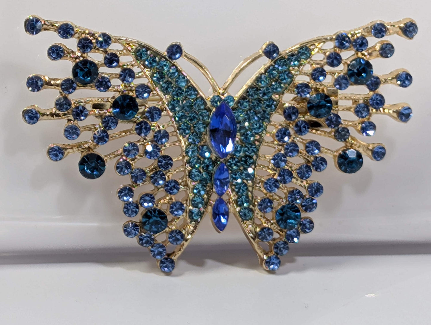 Aqua & Sapphire Rhinestone Butterfly  Brooch