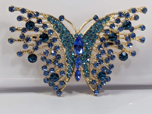 Aqua & Sapphire Rhinestone Butterfly  Brooch
