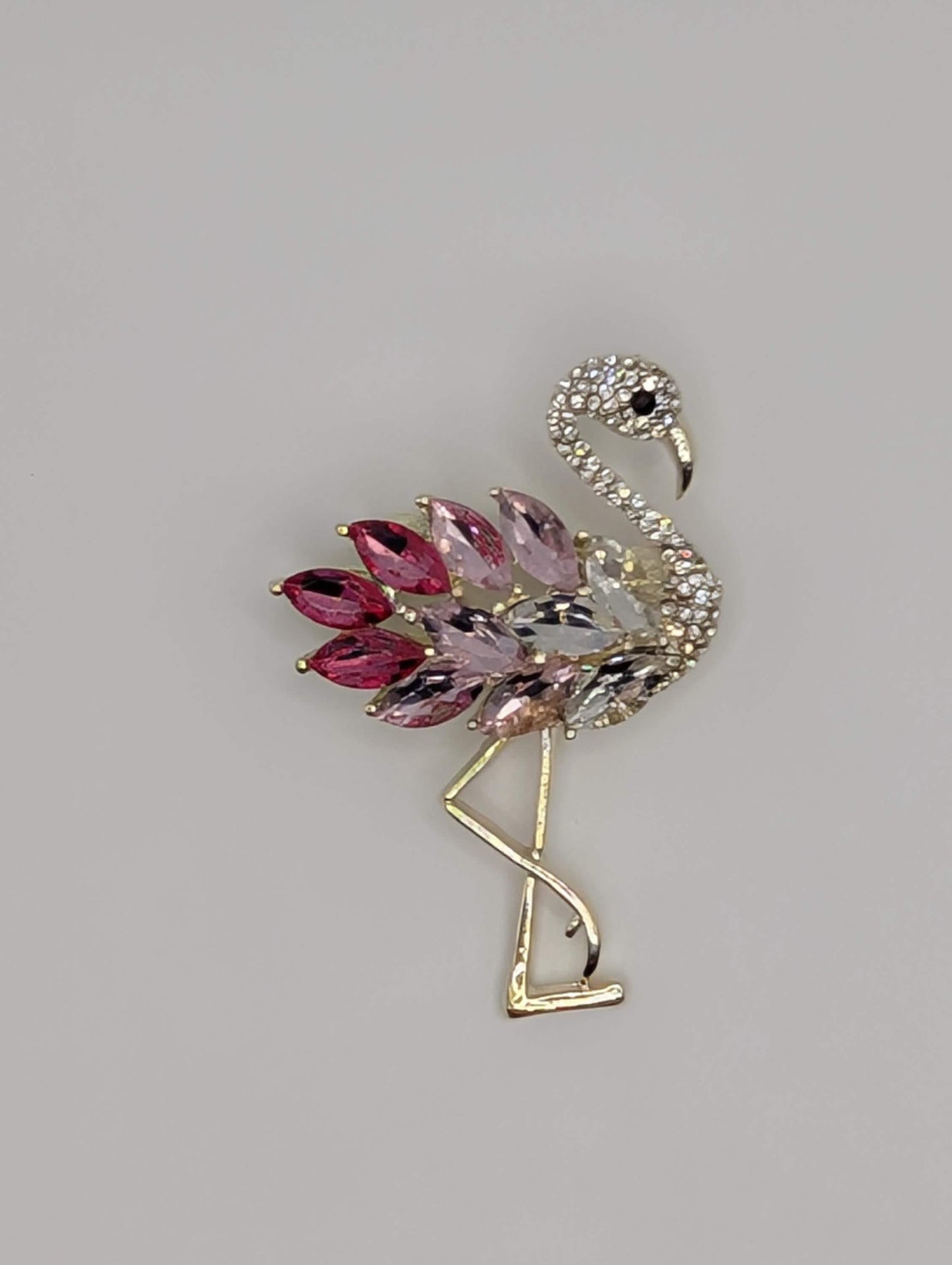 Pink and Crystal Rhinestone Flamingo  Brooch