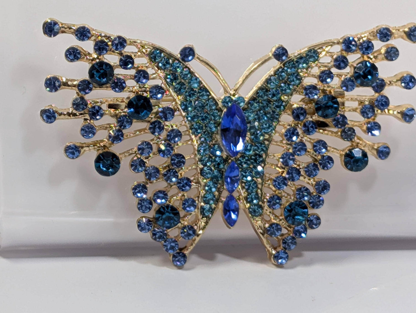 Aqua & Sapphire Rhinestone Butterfly  Brooch