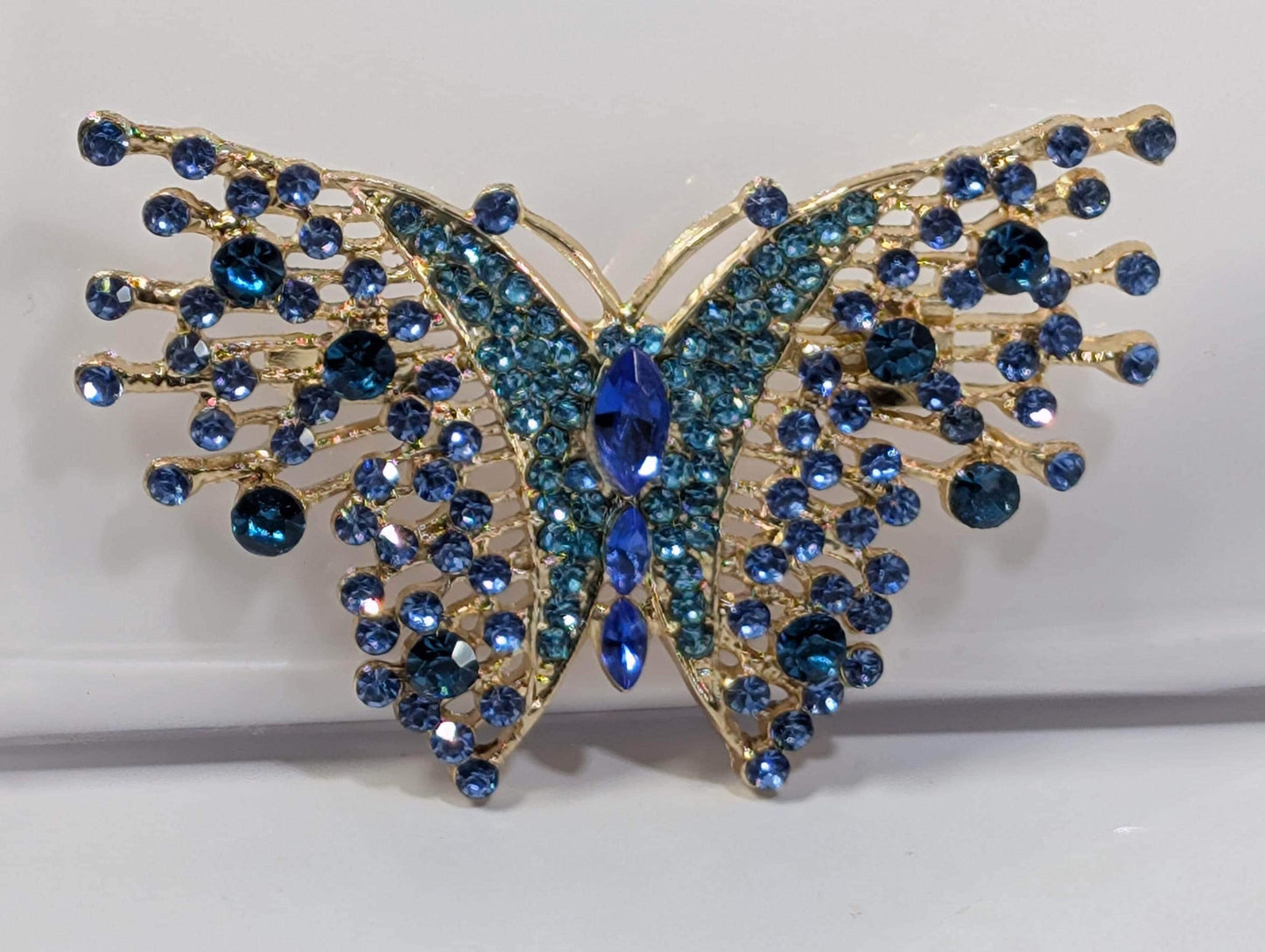 Aqua & Sapphire Rhinestone Butterfly  Brooch