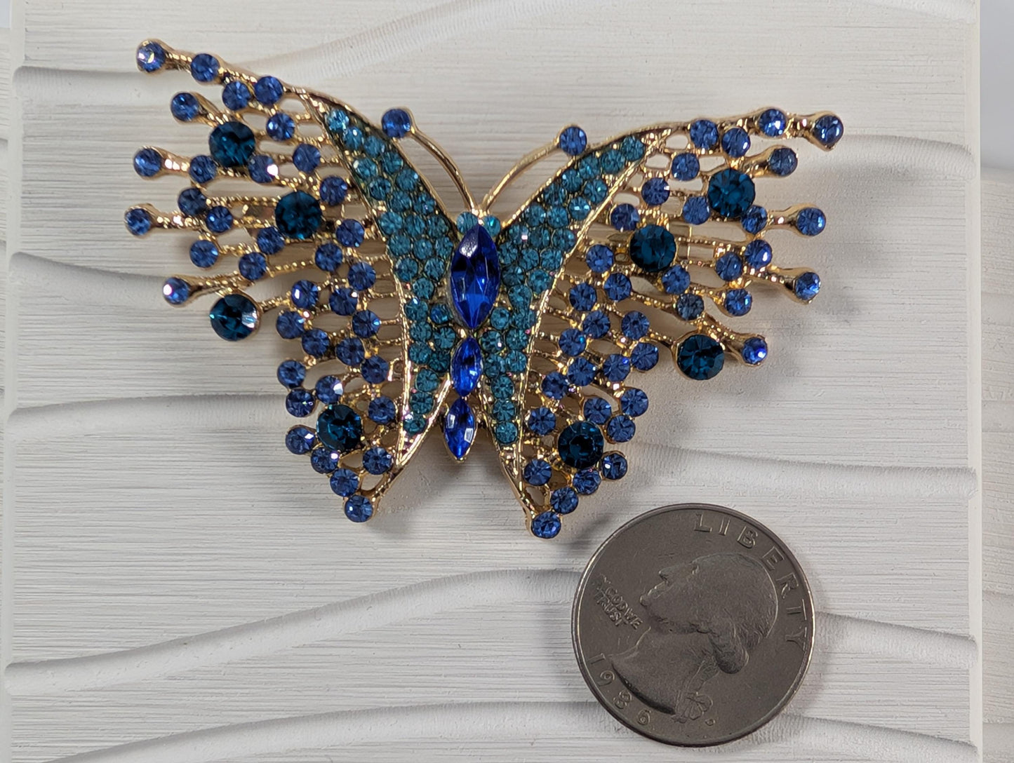 Aqua & Sapphire Rhinestone Butterfly  Brooch