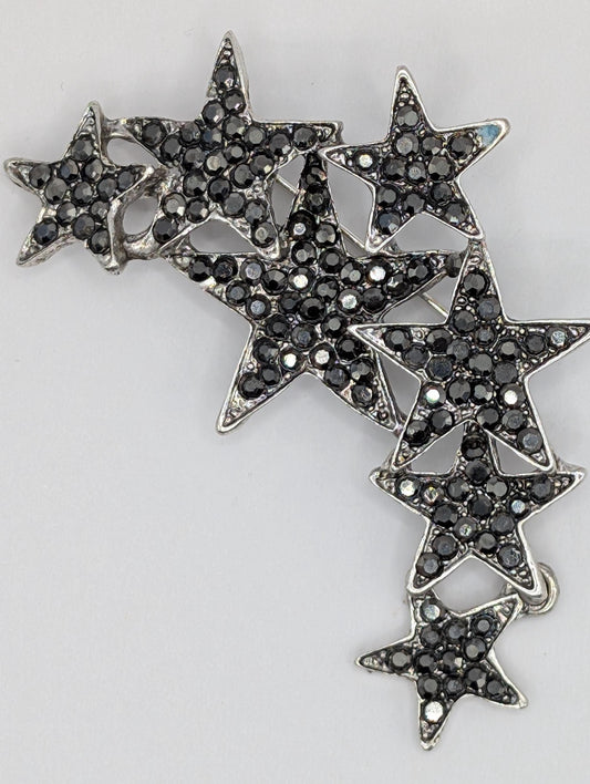 Silver Plated Gunmetal Tone Multistar  Brooch