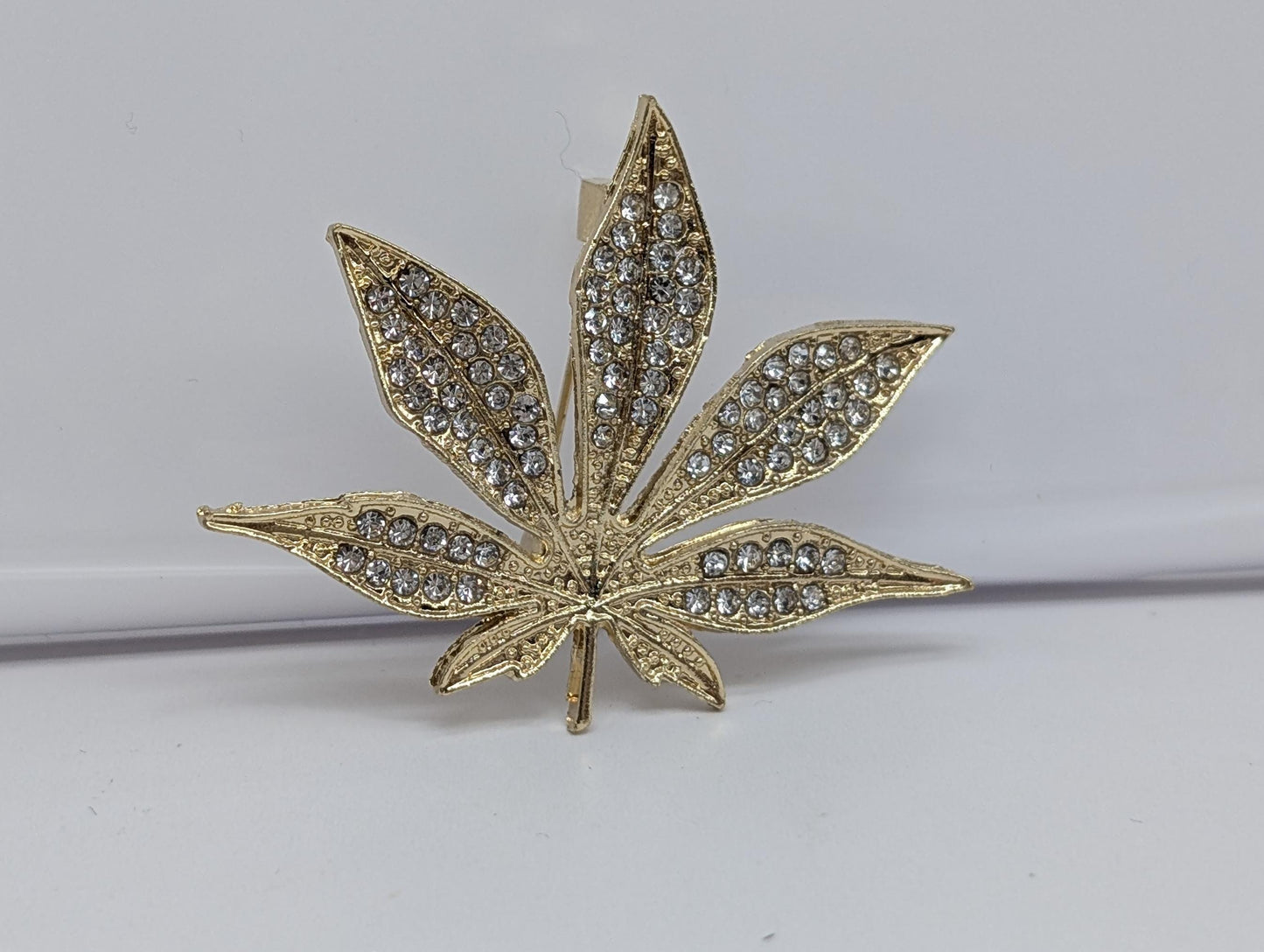 Golden Plate CZ Leaf  Brooch