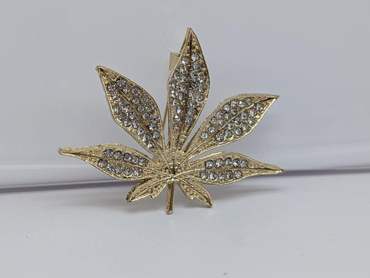 Golden Plate CZ Leaf  Brooch