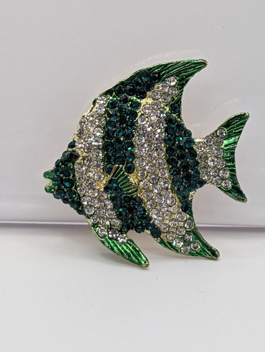 Golden Plate Emerald/Cz Fish  Brooch
