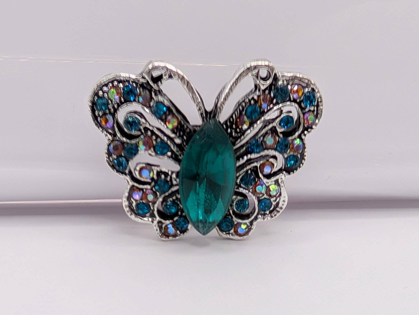 Silver Plated Emerald Butterfly Brooch
