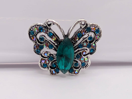 Silver Plated Emerald Butterfly Brooch