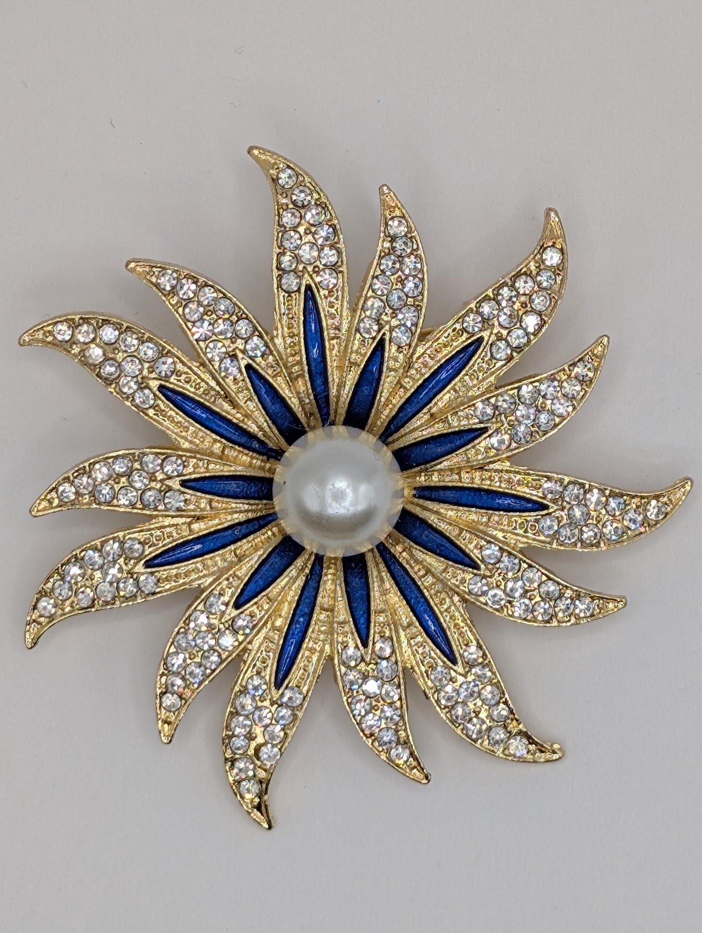 Gold Plated Star with Blue Enamel Accents Brooch