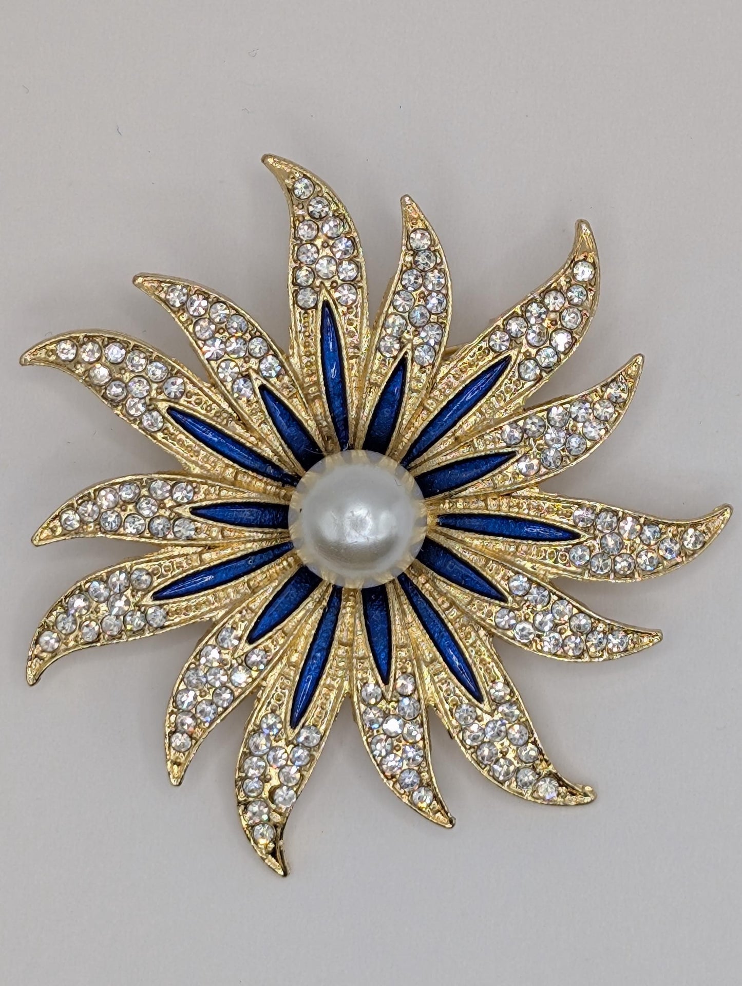 Gold Plated Star with Blue Enamel Accents Brooch