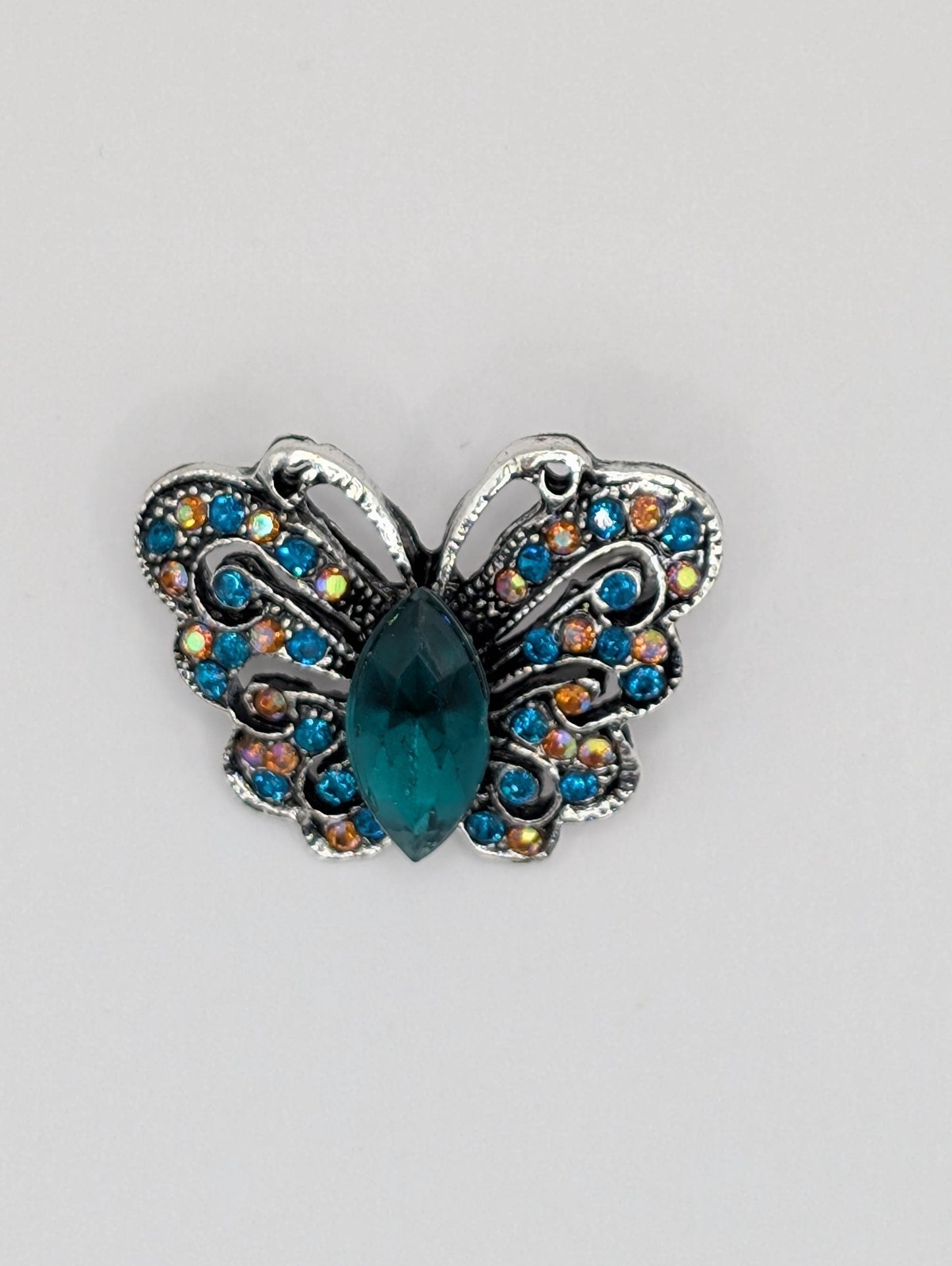 Silver Plated Emerald Butterfly Brooch