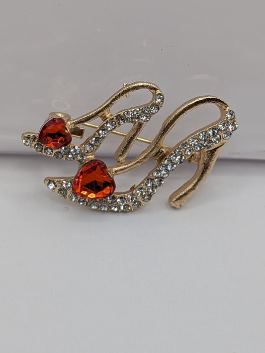 Golden Plate High Heel with Ruby Accent  Brooch