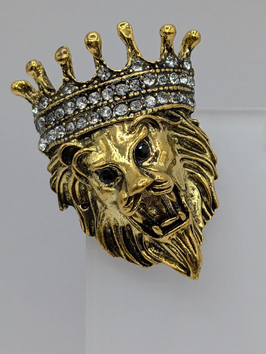 Golden Plate Lion with a Crown  CZ Brooch