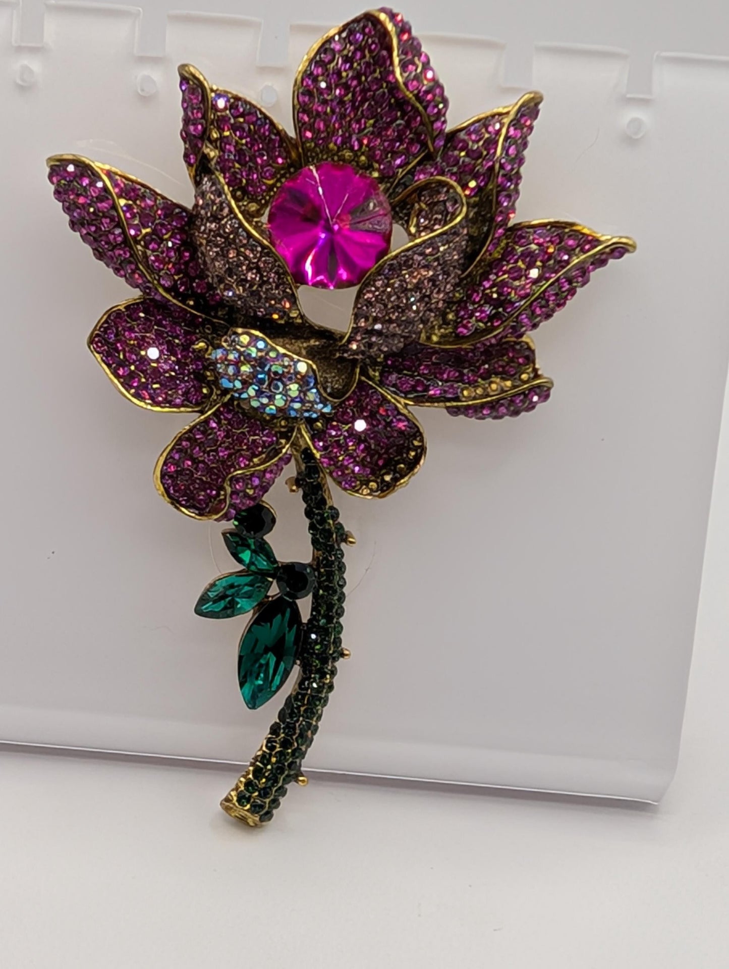 Gold Plated Lotus Flower : Crystal Accent Floral Statement Pin Brooch