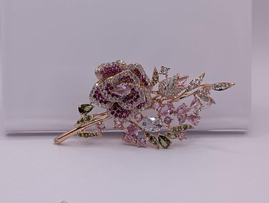 Rose Gold Plated Rose : Elegant Floral Pin (75x35mm) Brooch
